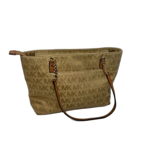 Michael Kors EW Gold Signature Canvas Leather Chain Shoulder Bag Purse Designer - Picture 5 of 12